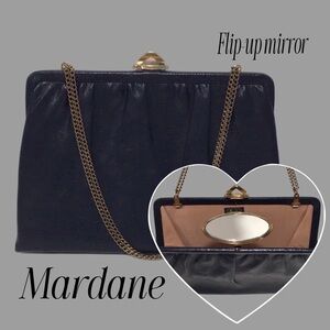 MARDANE Vintage Blue Handbag Clutch with Flip Up Mirror Double Chain Handle